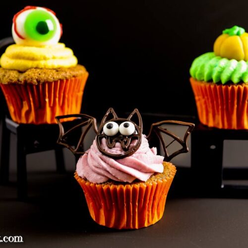 Halloween Cupcake Auge, Fledermaus, Kürbis - Foodblog Topfgartenwelt